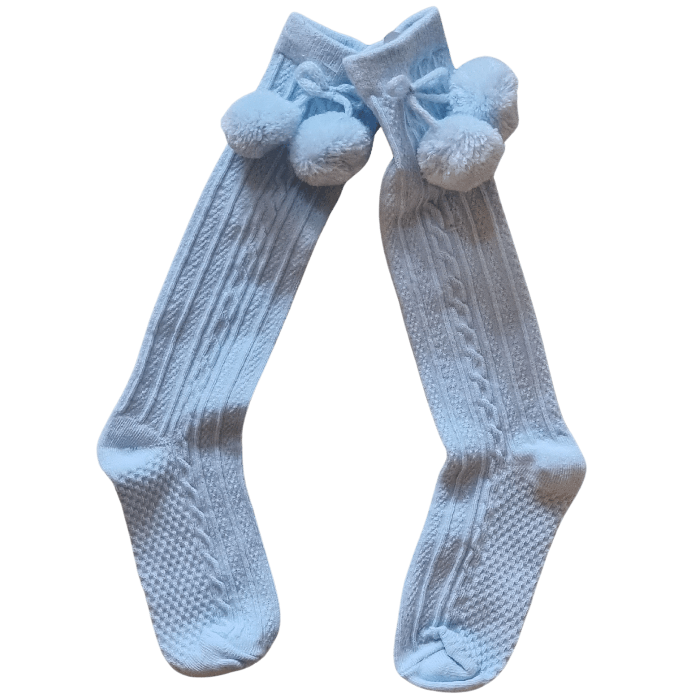 Light Blue Pom Pom Knee High Socks