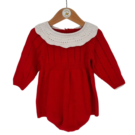 Red and White Knitted Romper 9-12m